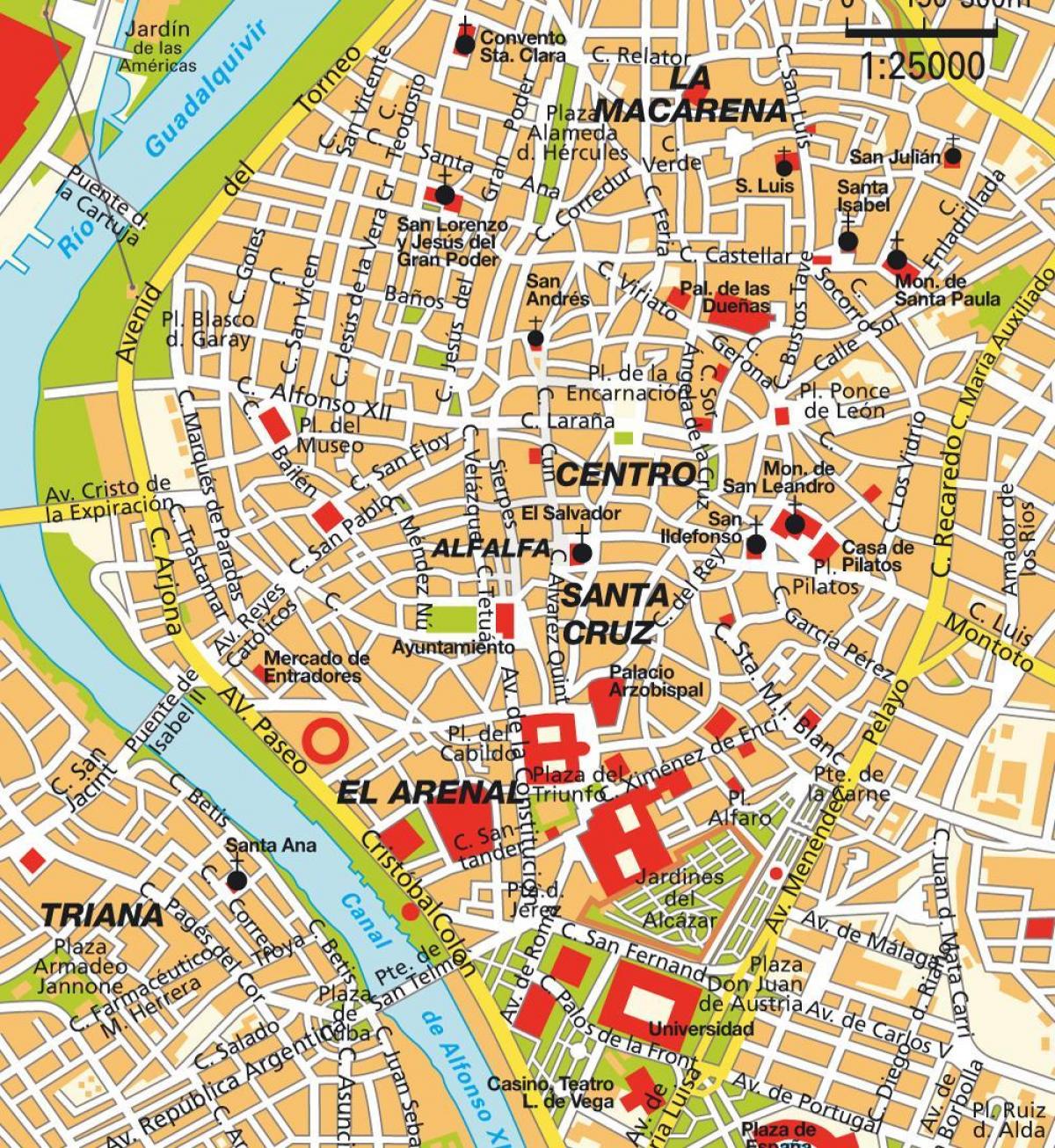 harta e Seviljes spanjë në qendër të qytetit