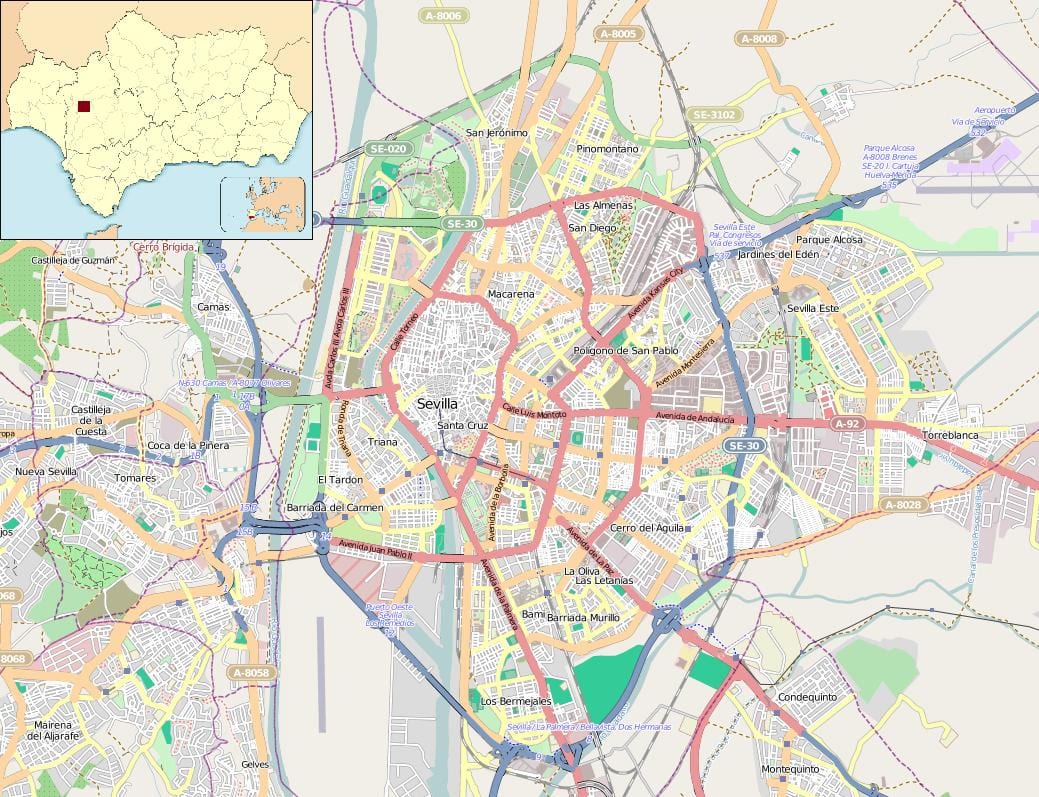 harta e Seviljes spanjë lagjet e