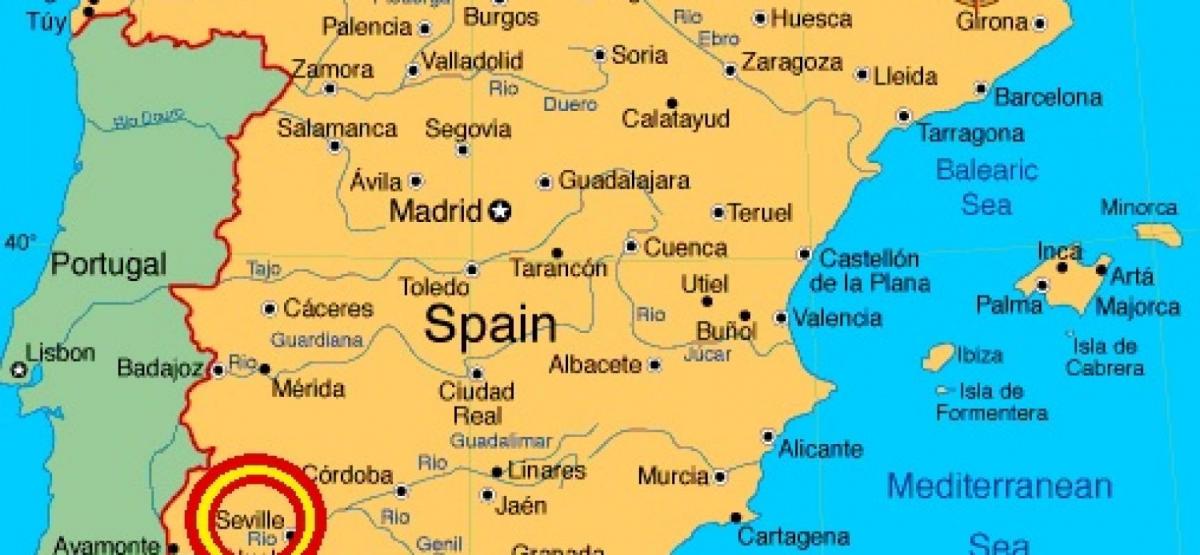 harta e spanjës duke treguar Sevilles